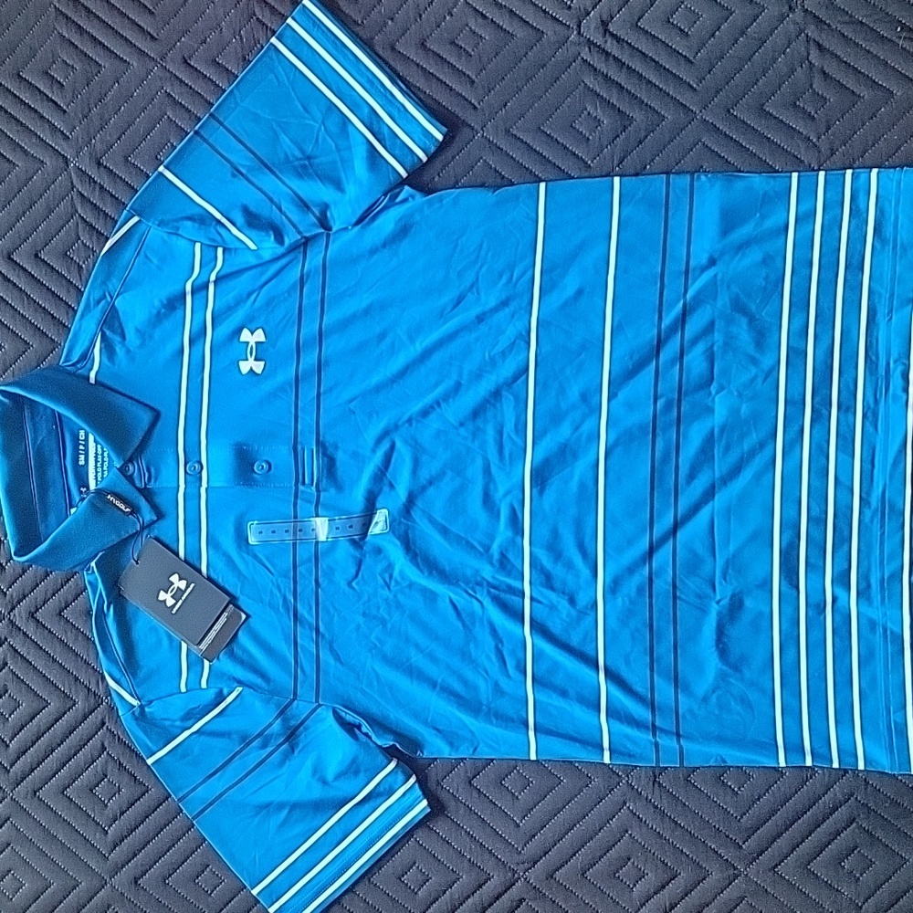 Under Armour Men's Polo in Vibrant Blue with Stripes